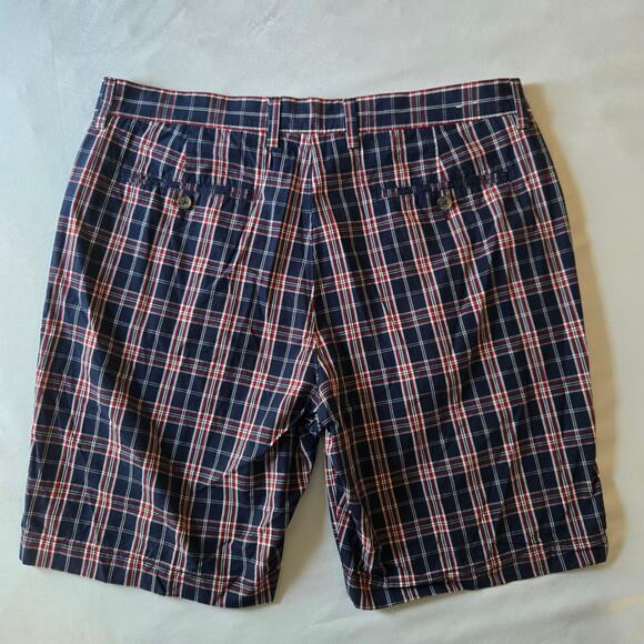 J.Crew Gramercy Tartan Plaid Chino Shorts - Red Blue Waist 35 9" Inseam Cotton - Picture 2 of 5